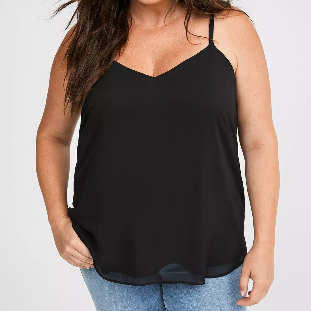 Torrid Sophie Black Chiffon V-Neck Cami Tank Top Size 00 Adjustable Straps